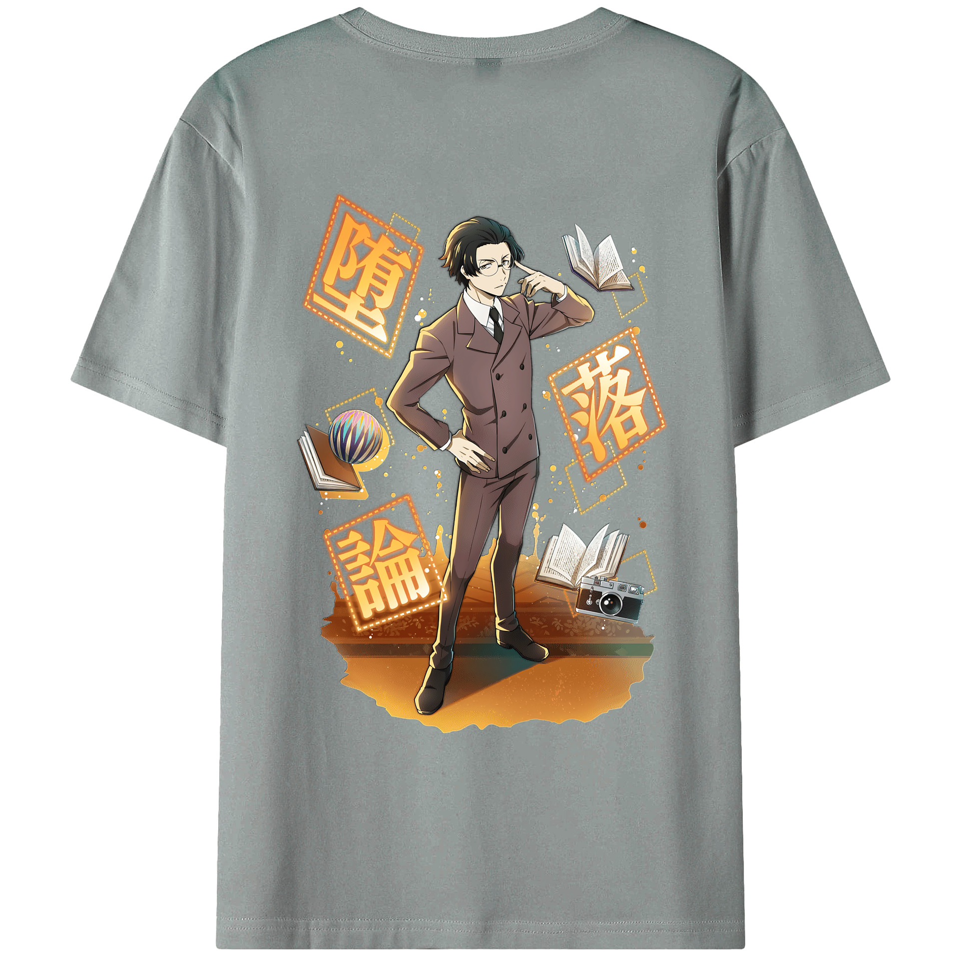 （画像用） 文豪ストレイドッグス Bungo Stray Dogs 綿100％ メンズ半袖Tシャツ（バックプリント） 通気性